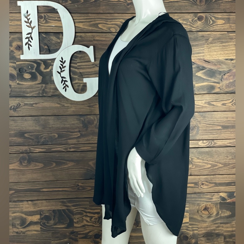 H.I.P | Basic Open Cardigan Layering Black Rounded Hemline - Picture 2 of 6